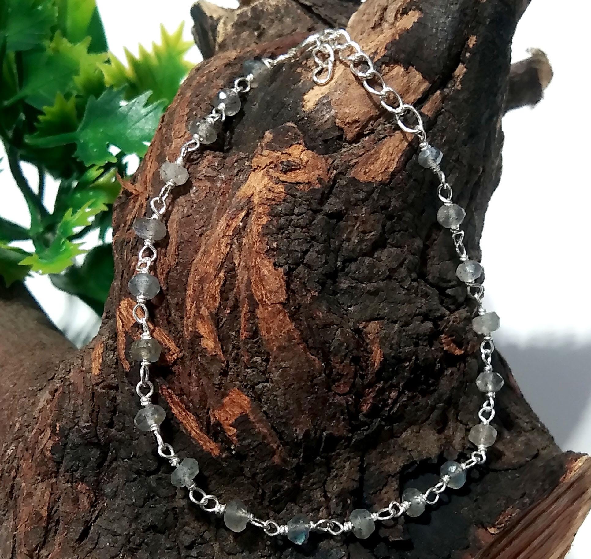 Natural Labradorite Faceted Stone Bracelet, 925 Sterling Silver Jewelry Good Quality Labradorite Bracelet 8 inches Gift For Girls & Women.